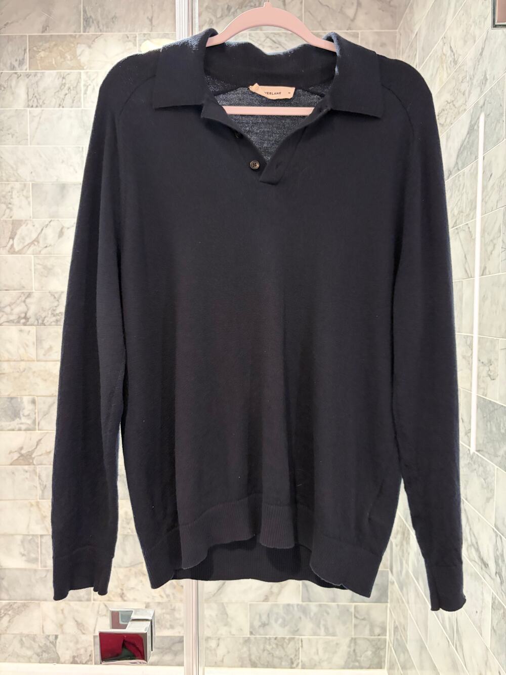 Everlane Knit Long Sleeve Polo Shirt Navy Men's M